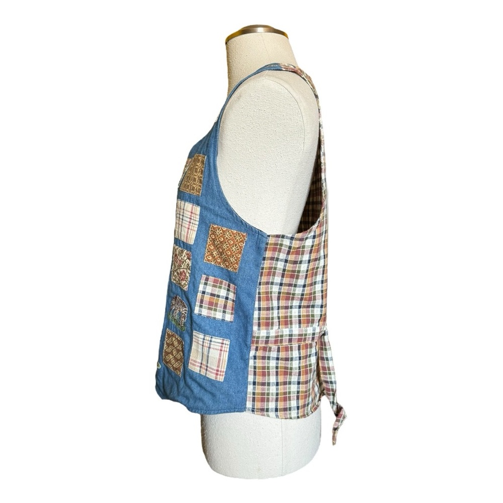 Studio Collection Patchwork Embroidered Animal Mixed Media Vintage Fall Vest - Picture 2 of 13